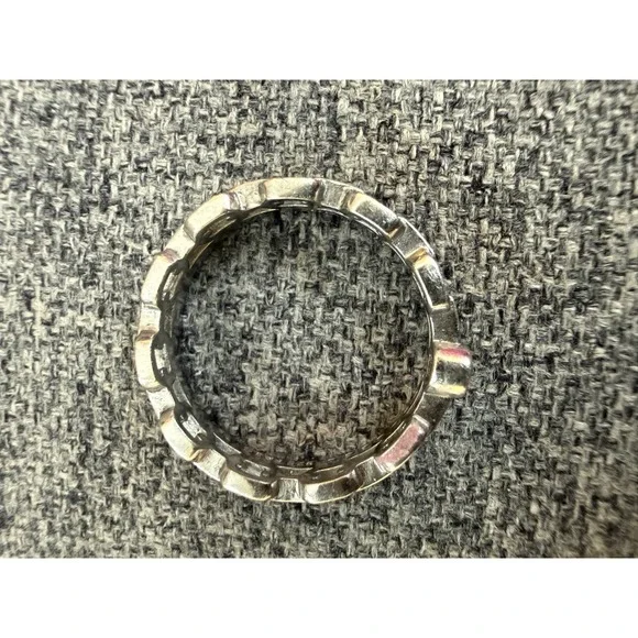 Freida Rothman 925 Sterling Silver Double Band Chain and Pave CZ Ring Stack ring - Picture 8 of 9